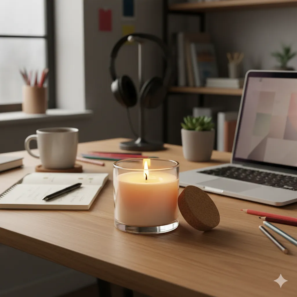 Candle in workspace setting